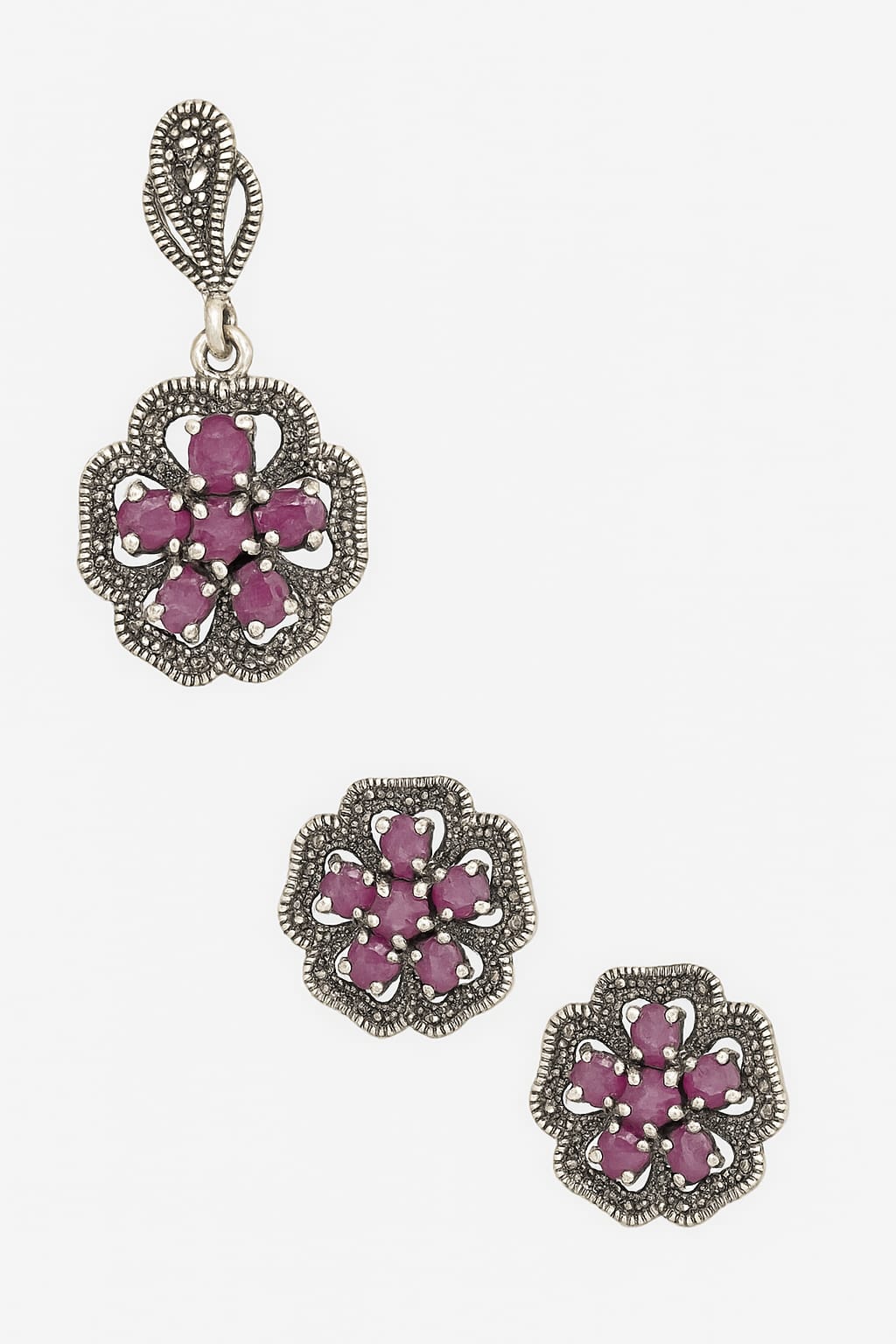 92.5 Sterling Silver Real Stone Pendent Set