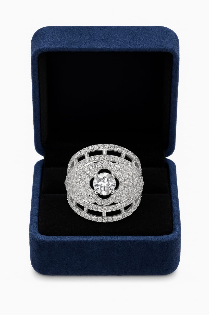 92.5 Silver Diamond Pattern Ring