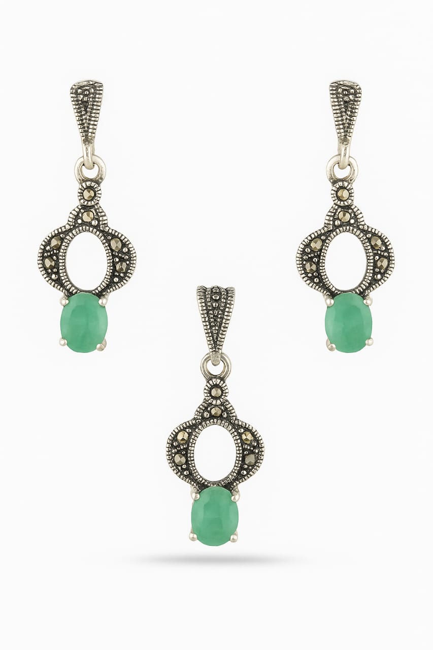 92.5 Sterling Silver Real Stone Pendent Set