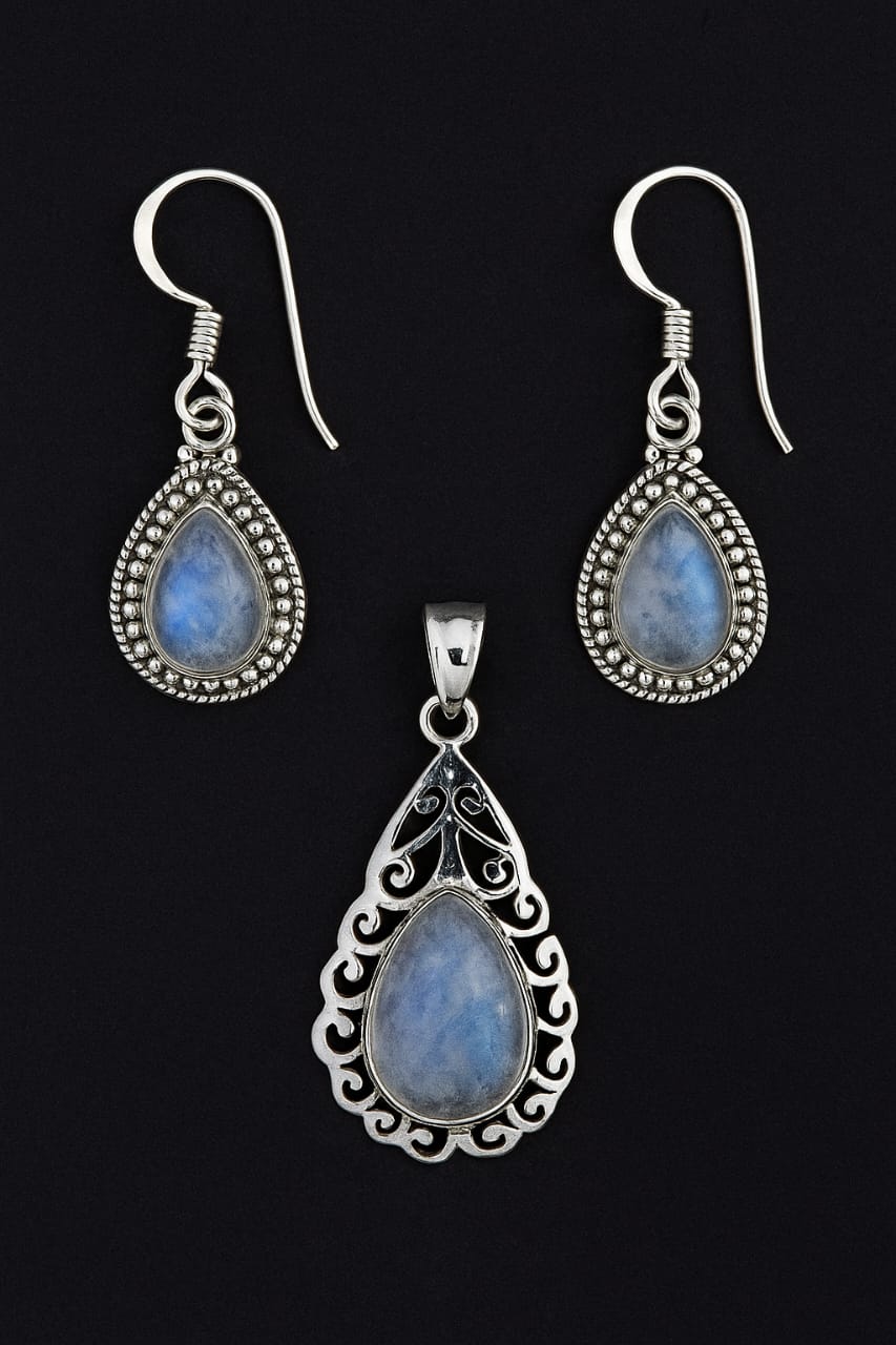 92.5 Sterling Silver Real Stone Pendent Set