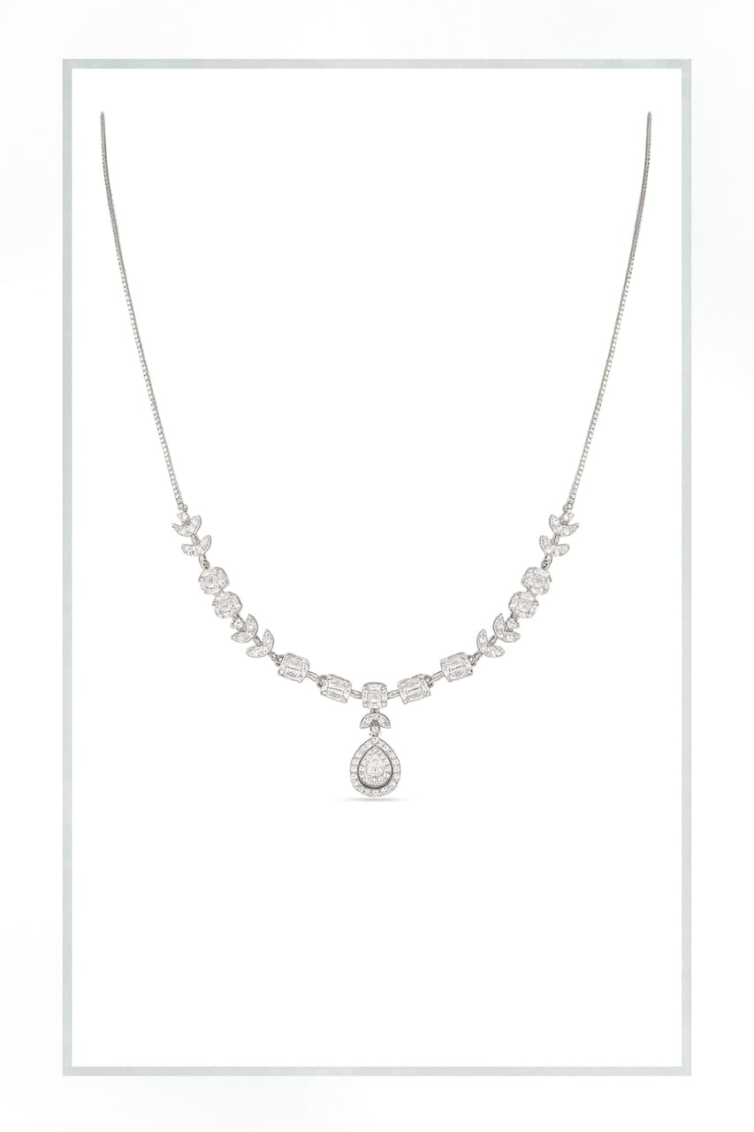 92.5 Sterling Silver CZ Studded Light Weight Necklace Set